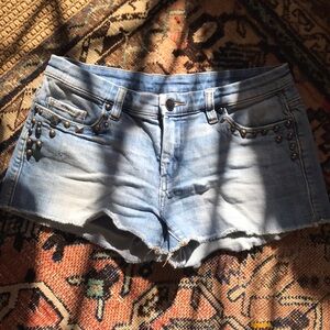 Studded Light Blue Denim Shorts